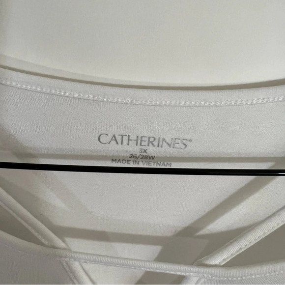 Catherines White Blouse 3X Keyhole Cutout Criss Cross Plus Size Stretch Pullover - Picture 4 of 5